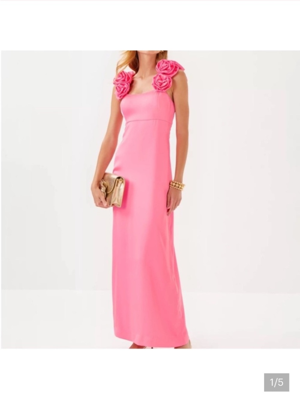 Lilly Pulitzer Hot Pink Maxi Dress with Rosette Shoulder Detail